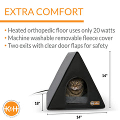 K&H Thermo A-Frame Heated Cat House - Gray/Black